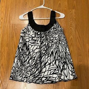 🌸AB Studio Women's Satin Black/White Geometric Print Sleeveless Blouse Size S
